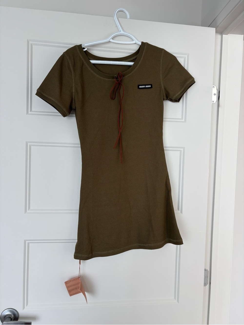 Olive Short Sleeve Mini Dress with Front Tie